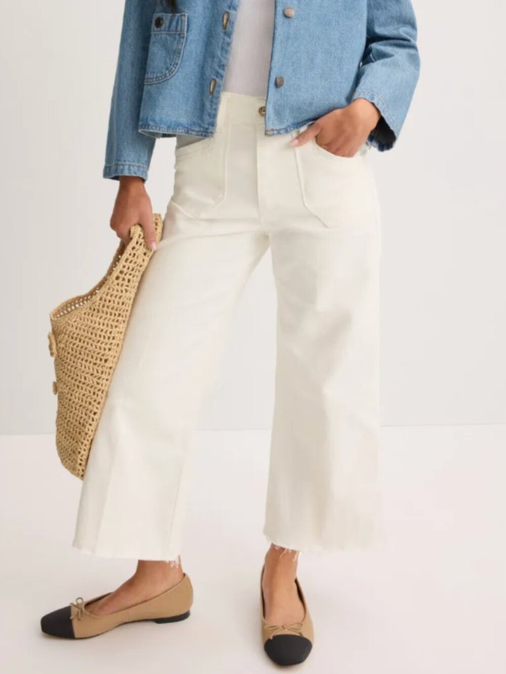 PAIGE Aneesa Petite Wide Leg Jeans White Wide-Leg High-Rise Jeans